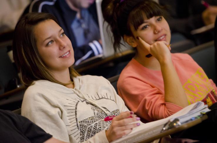 Students sitting in a classroom.
